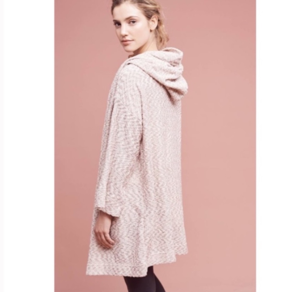 Anthropologie long Ingleside duster cardigan metallic ivory festival hood cape M